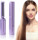 Mini Plancha De Pelo Recargable 2en1 Cepillo y Rizador Morada